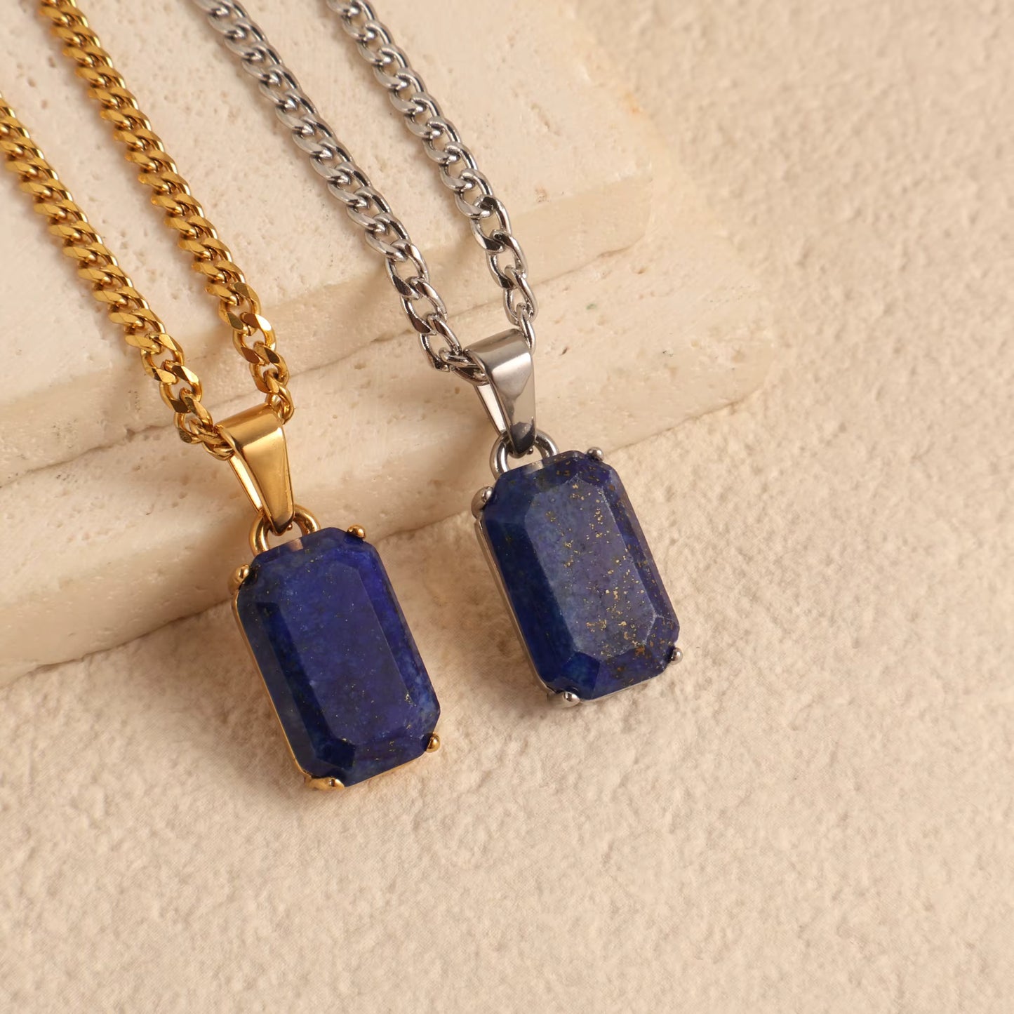Lapis Lazuli Pendant Men Necklace (Available in silver and gold)