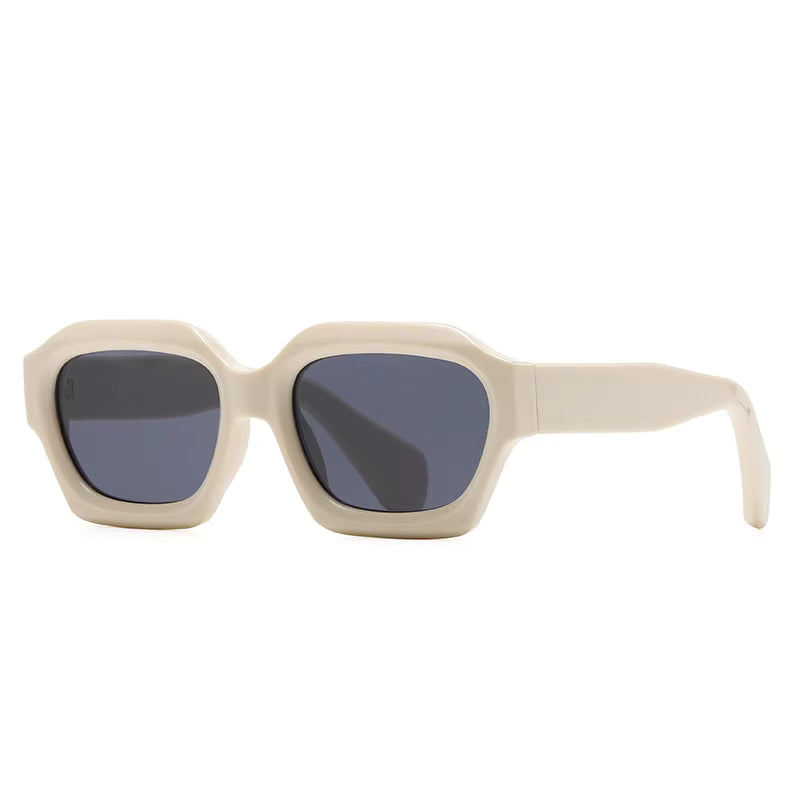 Chunky Geometric Sunglasses – Gloss Bone w/ Dark Smoke Lenses
