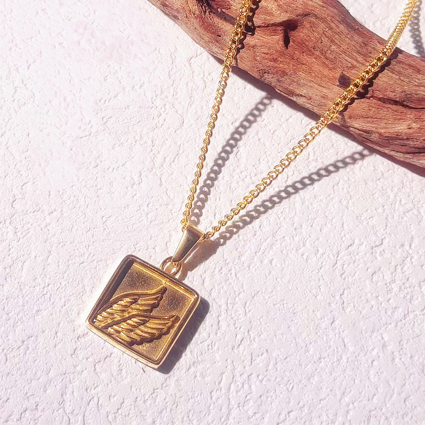 Angel Wing Pendant Men's Necklace Curb Chain