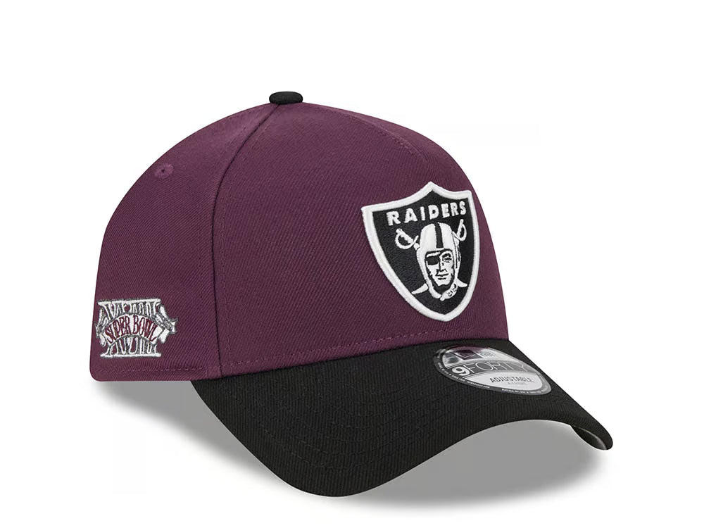 New Era Las Vegas Raiders Two-Tone 9FORTY A-Frame Snapback Hat, featuring a purple crown, a black curved visor,