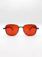 Retro-Geometric Metal Sunglasses – Black w/ Crimson Tint Lenses
