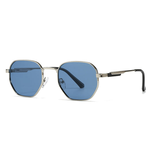 Geometric Octagon Sunglasses – Polished Silver w/ Steel Blue Lenses