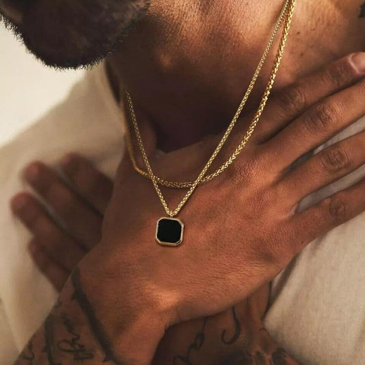 Noir Pendant Double Chain Men Necklace