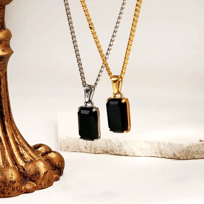 Stylish Stainless Steel Black Onyx Stone Pendant Necklace (In Gold & Silver)