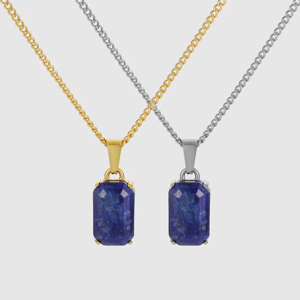 Lapis Lazuli Pendant Men Necklace (Available in silver and gold)