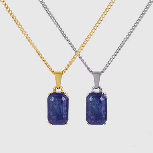 Lapis Lazuli Pendant Men Necklace (Available in silver and gold)