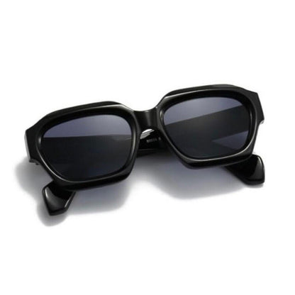 Leaf Solid Color Ac UV400 Protection Square Black Sunglasses