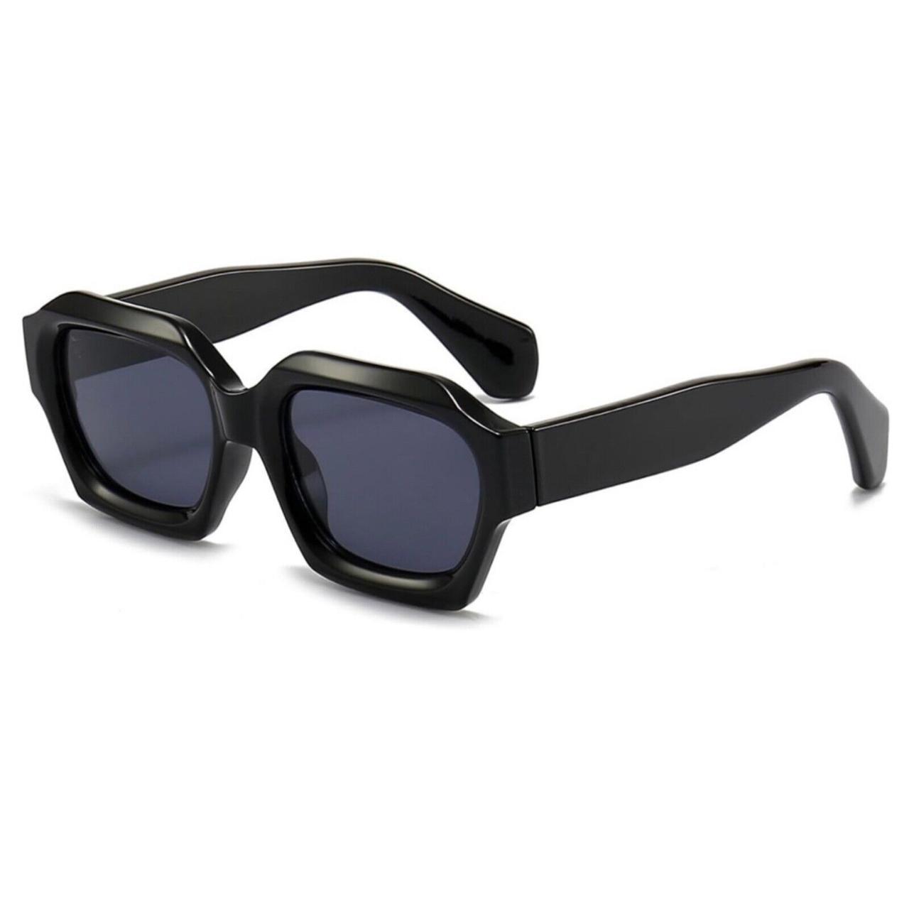 Leaf Solid Color Ac UV400 Protection Square Black Sunglasses