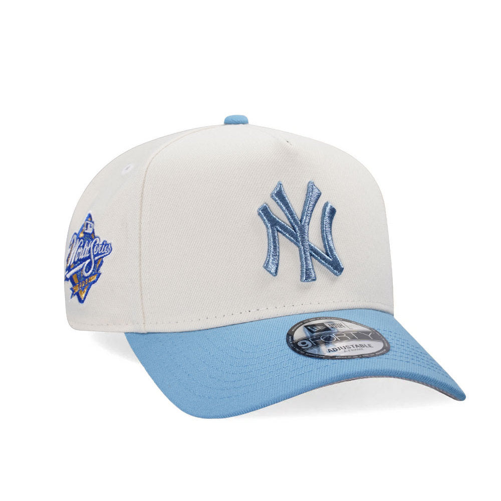 New Era 9FORTY A-Frame Snapback Hat featuring the New York Yankees logo In Sky blue