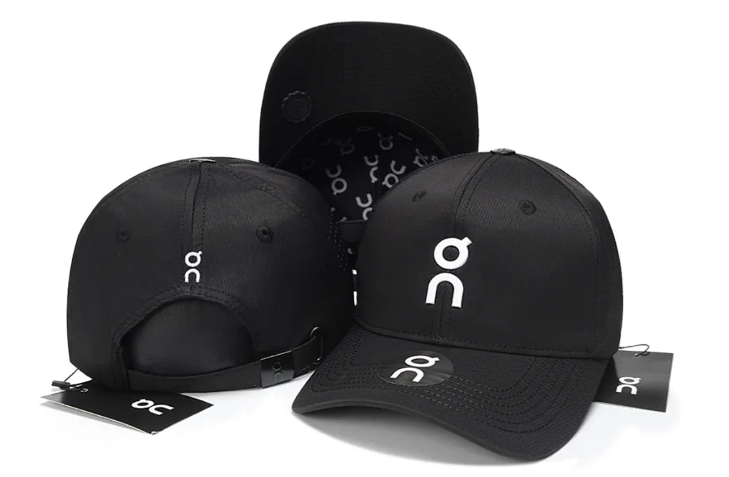 black baseball cap from the popular sportswear brand On Running