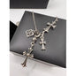 Chrome Hearts sterling silver rosary-style necklace featuring multiple cross pendants.