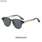 retro round-frame sunglasses featuring a transparent, tinted grey-green