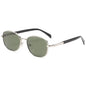 retro oval sunglasses with a thin metallic frame feature deep green-tinted lenses