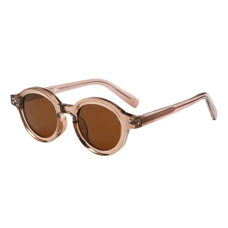 round sunglasses feature a transparent, chunky acetate frame