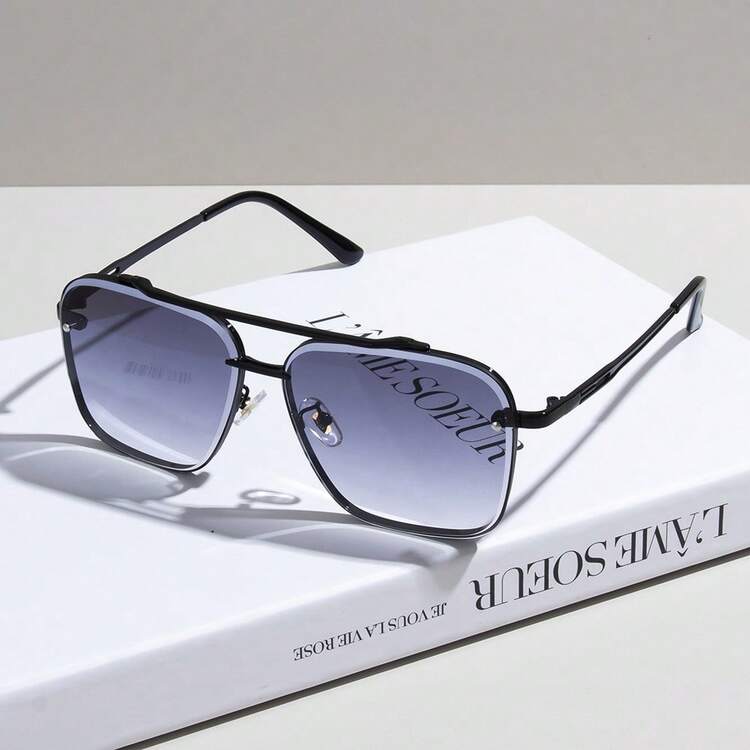 Men's Frameless Aviator Sunglasses with PC Lens Material in Silver,
