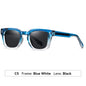 retro square polarized sunglasses featuring a transparent blue-to-white gradient frame and dark lenses