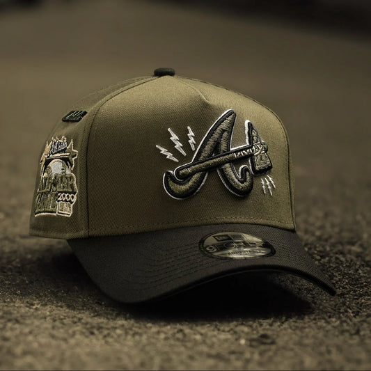 Atlanta Braves MLB Olive Black Two Tone 9FORTY A-Frame Snapback Hat by New Era.