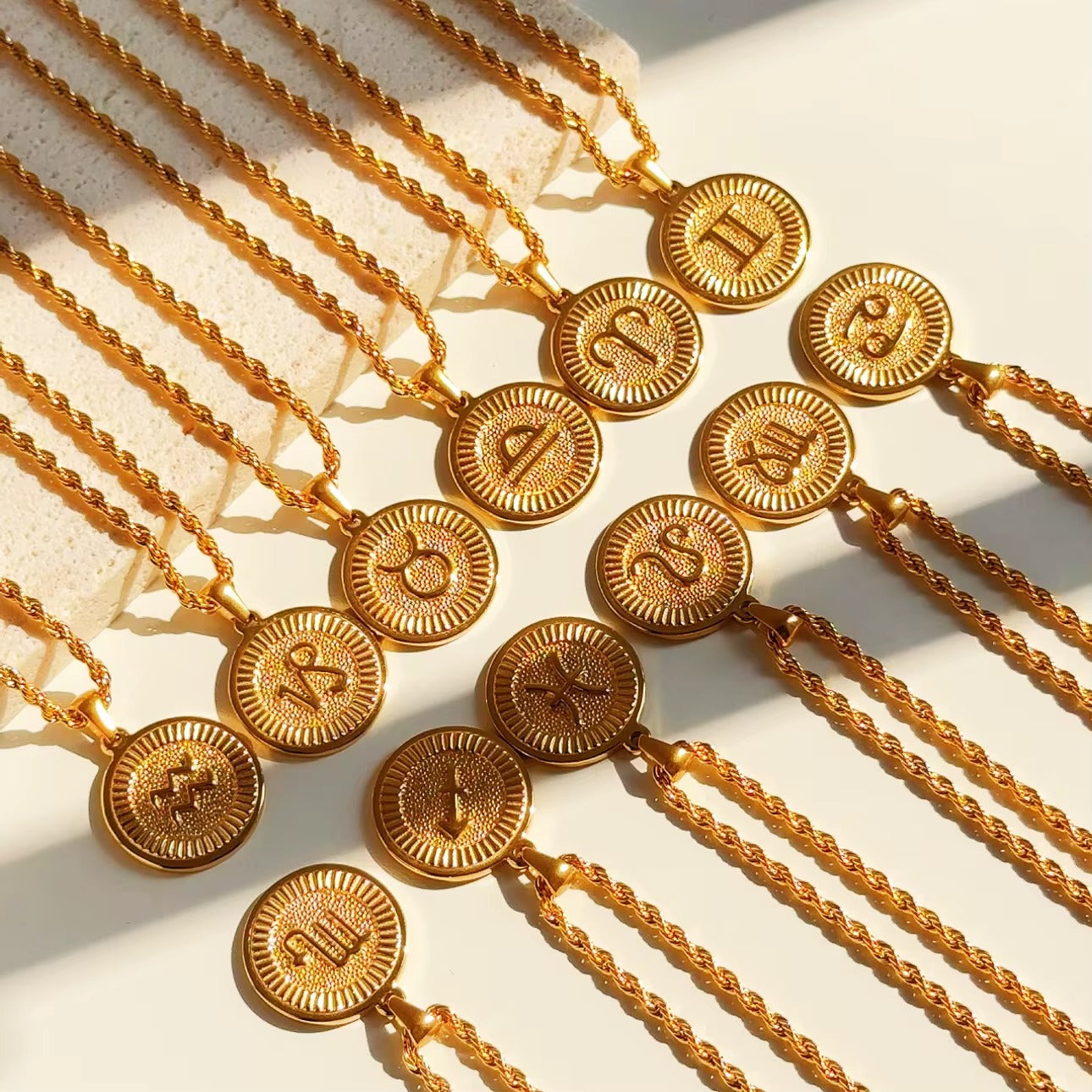 Zodiac Pendant Men Golden Necklaces