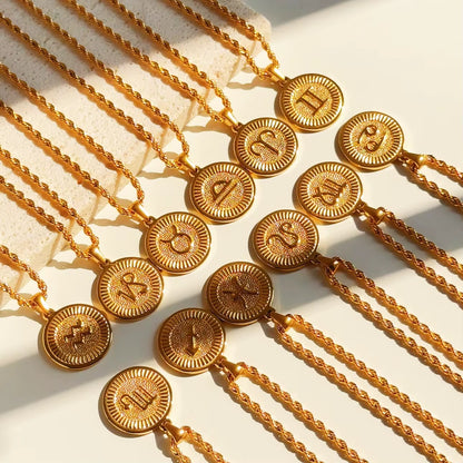Zodiac Pendant Men Golden Necklaces