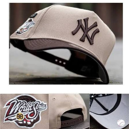 New Era 9FORTY A-Frame snapback baseball cap featuring the New York Yankees logo brown and beige in color